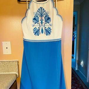 Lilly Pulitzer Blue and ivory dress with embroidery on front and waist line
